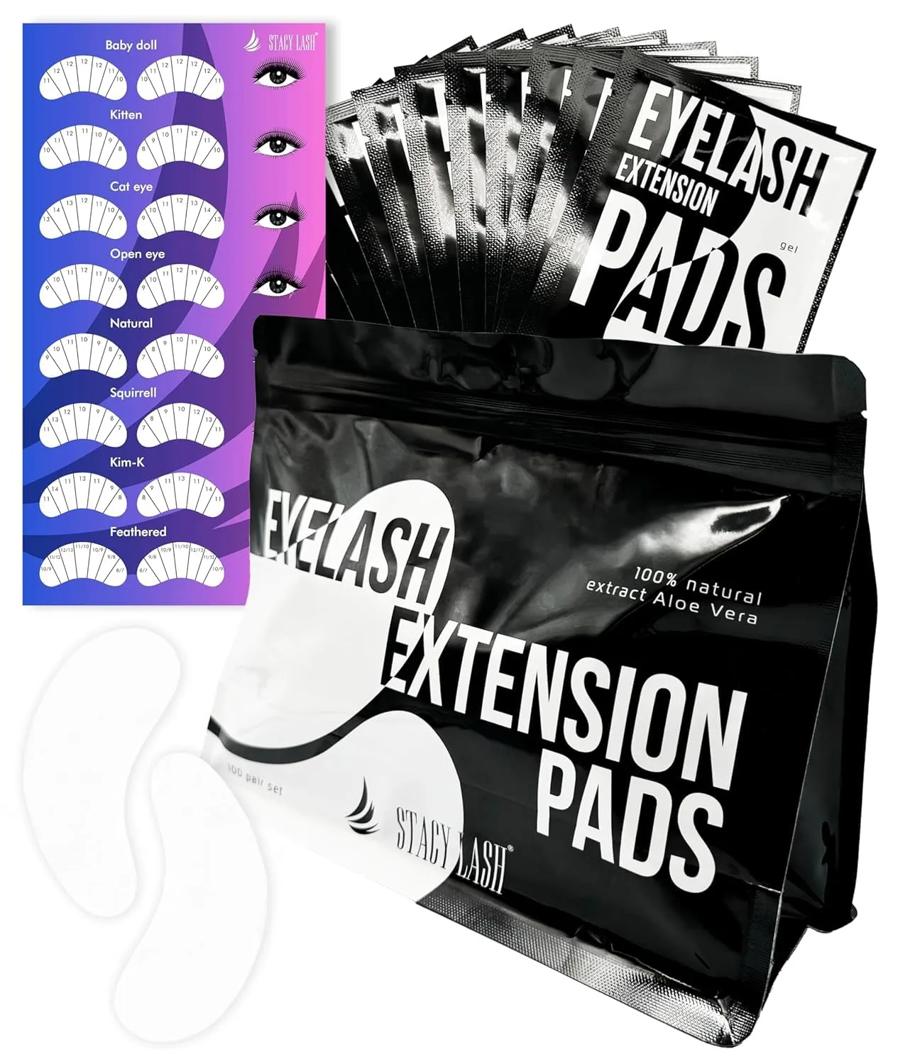 100 Pairs Set Premium Under Eye Gel Pads for Eyelash Extension - Lint Free Patches with Vitamin C and Aloe Vera by Stacy Lash supplies and Beauty tools - Hydrogel Eye Pads - Skin Moisturizes