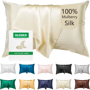 100% Pure Mulberry Silk Pillowcase for Hair and Skin Face - Both Sides 25 Momme Grade 6A with Hidden Zipper Ultra-Soft and Breathable 1Pc Gifts for Women Men (Creamy White, Standard 20"×26")