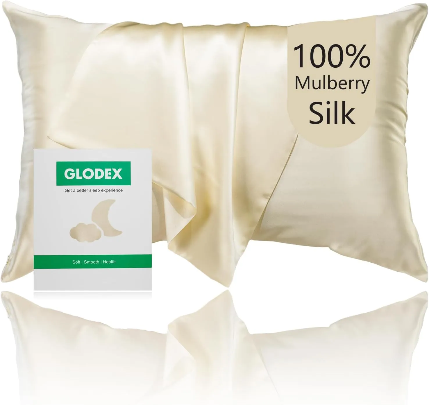 100% Pure Mulberry Silk Pillowcase for Hair and Skin Face - Both Sides 25 Momme Grade 6A with Hidden Zipper Ultra-Soft and Breathable 1Pc Gifts for Women Men (Creamy White, Standard 20"×26")