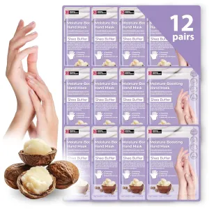 12 Pairs Original Derma Beauty Hand Mask Bulk Moisturizing Hand Gloves for Dry Hands Nail Care Essential (Shea Butter)