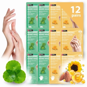 12 Pairs Original Derma Beauty Hand Mask Bulk, Moisturizing Hand Gloves for Dry Hands, Nail Care Essential (Cica   Vitamin E)