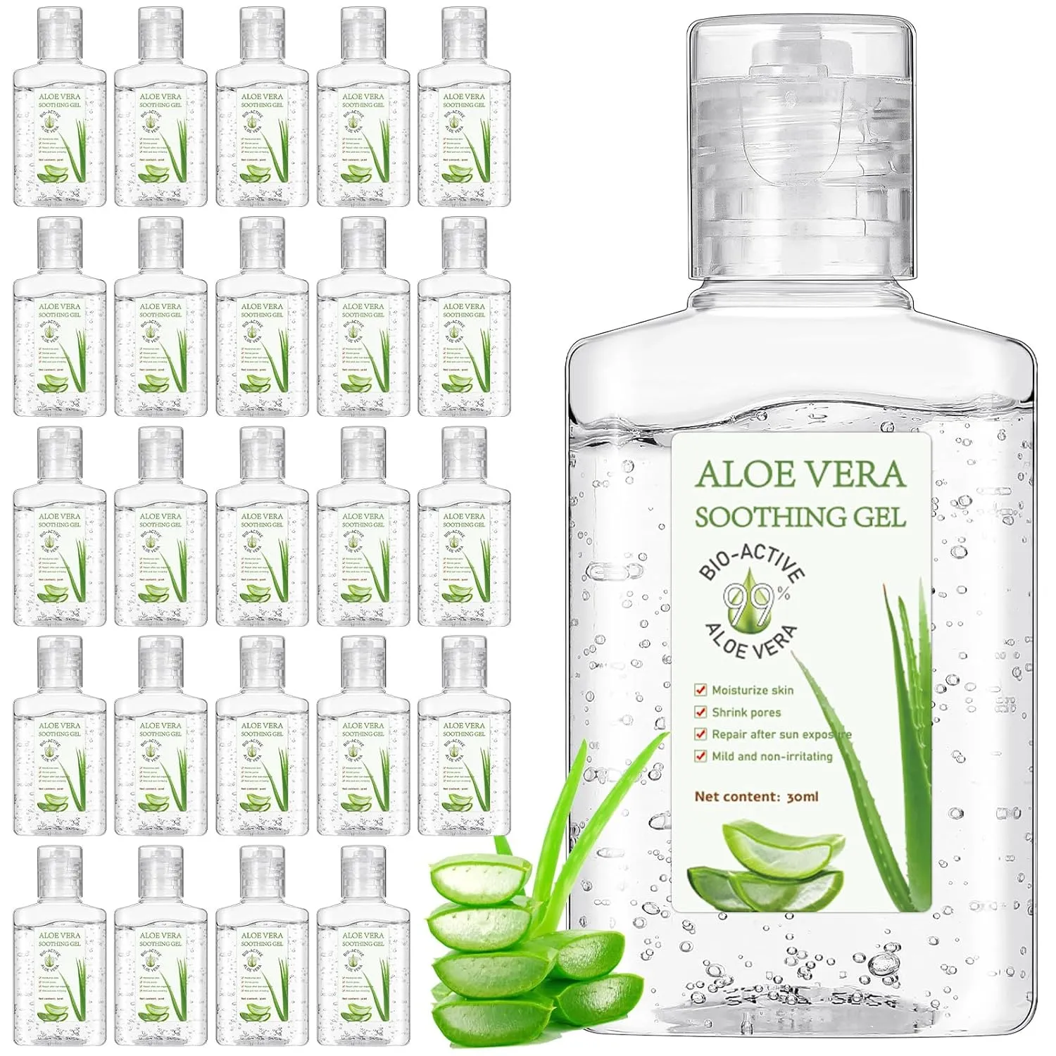 24 Pcs Mini 1oz Soothing Moisture Gel Travel Size Moisturizing Face Skin Gel Bulk for Thank You Gifts Summer Beach Wedding Party Supplies(Aloe Vera)