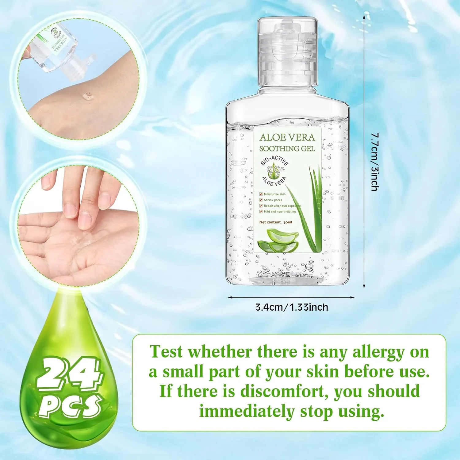 24 Pcs Mini 1oz Soothing Moisture Gel Travel Size Moisturizing Face Skin Gel Bulk for Thank You Gifts Summer Beach Wedding Party Supplies(Aloe Vera)