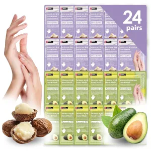 24 PK Original Derma Beauty Hand Mask Bulk Moisturizing Hand Gloves for Dry Hands Nail Care Essential, Best Mother's Day Gift Idea, Self Care Women Gift (Shea Butter   Avocado)