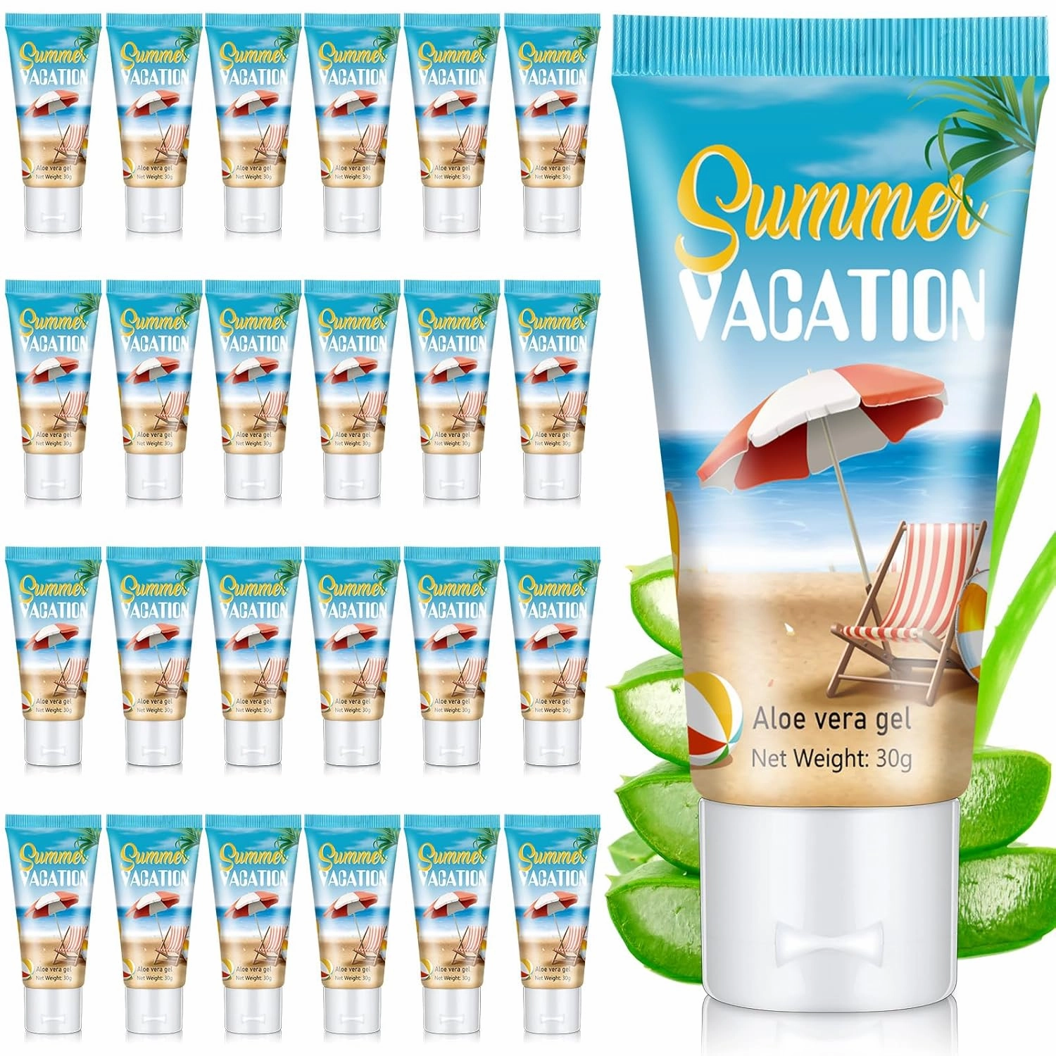 24 Pcs Mini Aloe Vera Gel Bulk for Summer Vacation Party 1oz Travel Size Soothing Moisture Aloe Gel Bulk for Thank You Gifts Summer Party Supplies
