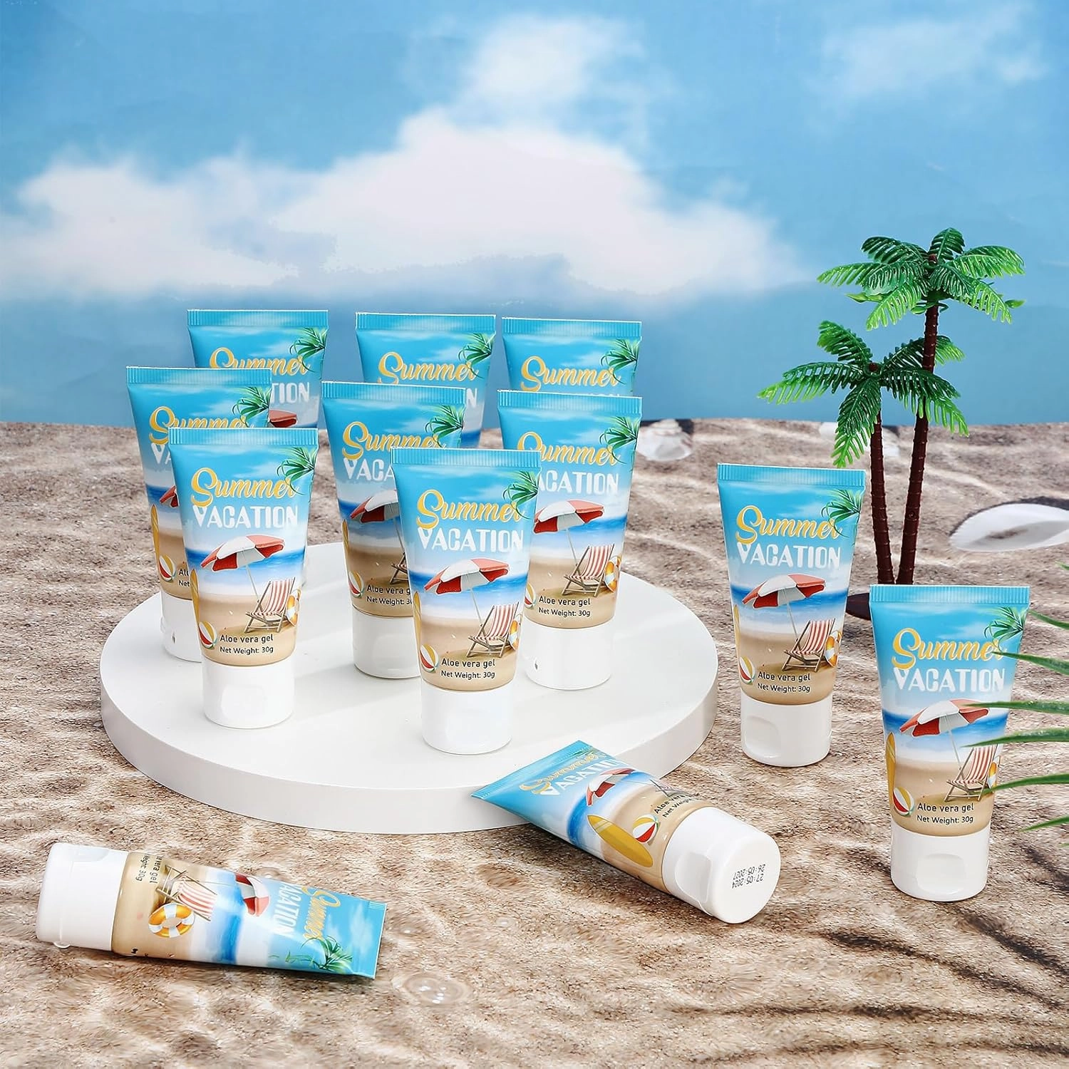 24 Pcs Mini Aloe Vera Gel Bulk for Summer Vacation Party 1oz Travel Size Soothing Moisture Aloe Gel Bulk for Thank You Gifts Summer Party Supplies