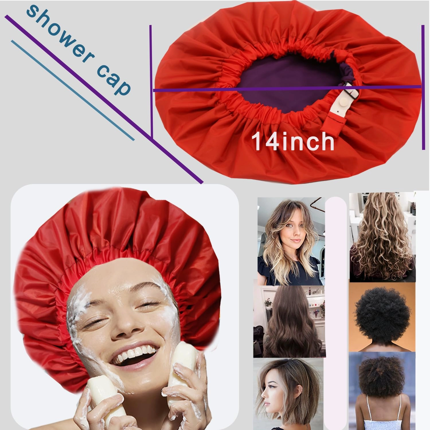 2Pcs Genergy Reusable Shower Cap Waterproof, Adjustable Shower Caps for Women, Luxury Baths Cap with Satin Interior, Extra Large, Two Layers, Reversible Elastic Hair Cap (Dark blue Red)