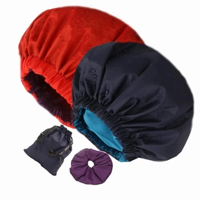 2Pcs Genergy Reusable Shower Cap Waterproof, Adjustable Shower Caps for Women, Luxury Baths Cap with Satin Interior, Extra Large, Two Layers, Reversible Elastic Hair Cap (Dark blue Red)