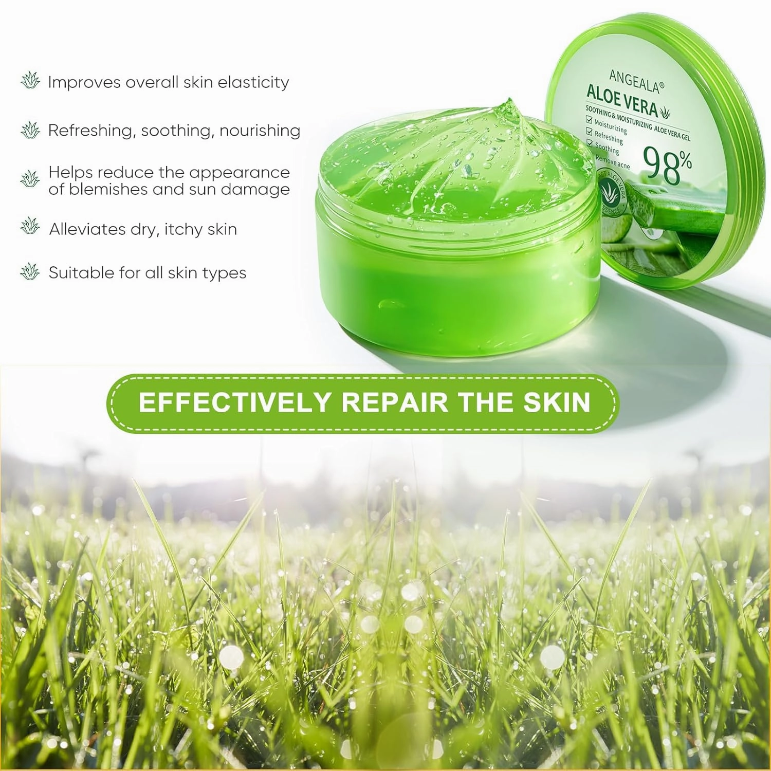 3-Pack Pure Aloe Vera Gel for Face & Body, 98% Pure Aloe Vera Gel for Skin, Scalp, & Hair, Soothing Aloe Face Moisturizer, Multipurpose Skin Care（30oz）