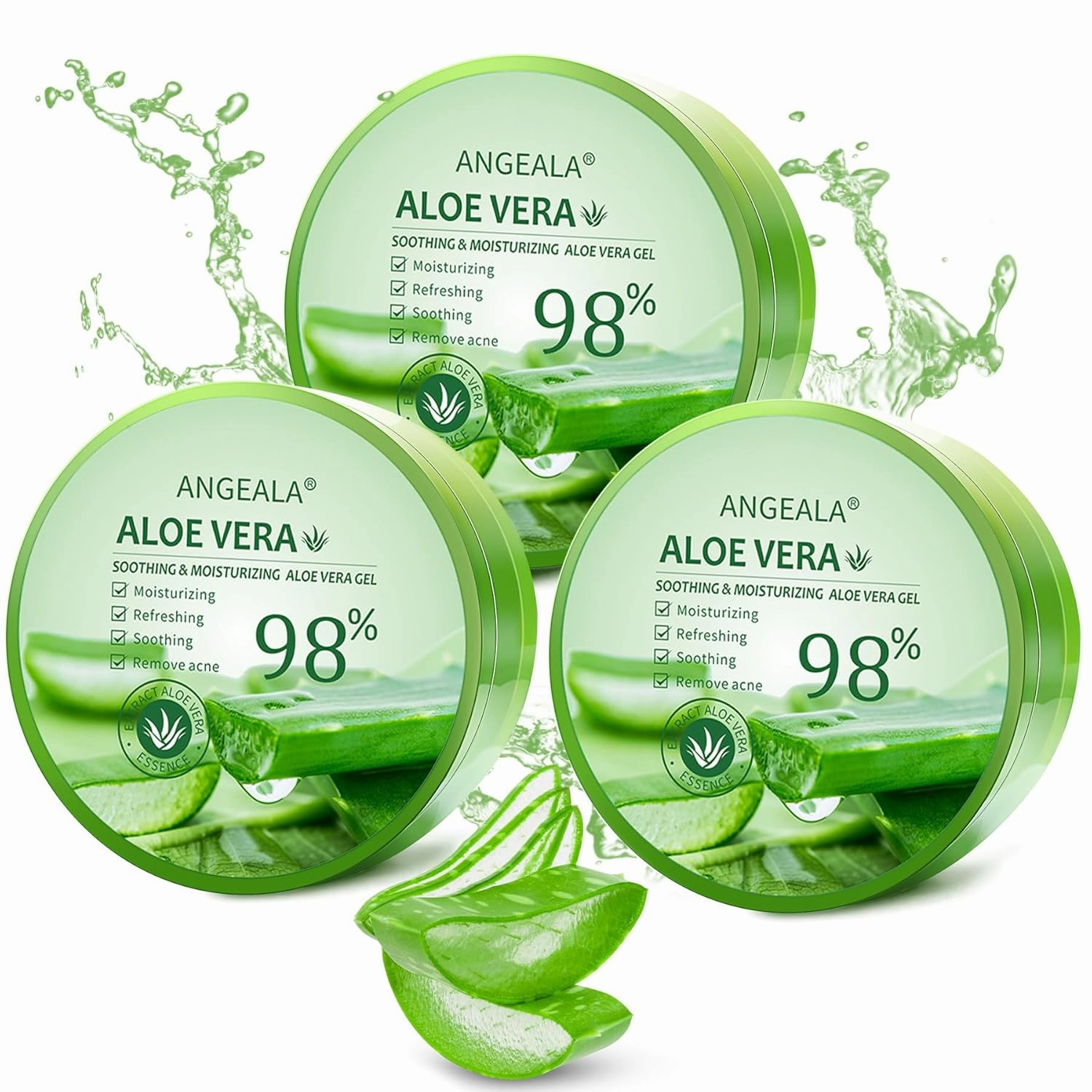 3-Pack Pure Aloe Vera Gel for Face & Body, 98% Pure Aloe Vera Gel for Skin, Scalp, & Hair, Soothing Aloe Face Moisturizer, Multipurpose Skin Care（30oz）