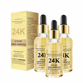 3Pcs 24K Gold Anti Aging Face Serum Moisturizer Enriched with Vitamin C Serum, Hyaluronic Acid, Vitamin E Cream for Day and Night Wrinkle Reduction, Re-Activate Skin Youth