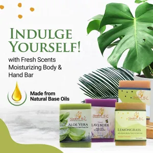 4 Fresh Scents Set - Body & Hand Soap Bar, Handmade Bath Soap, Moisturizing Bar Soap, Aloe Vera, Lavender, Neroli Jasmine, & Lemongrass Soap Bars, 20 oz, Sunshine & K Handmade Soaps