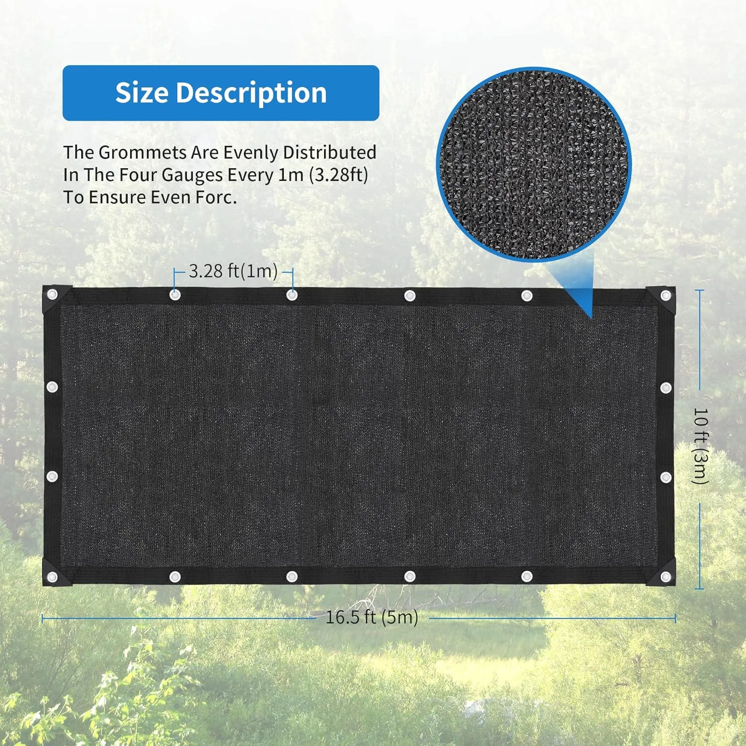 90% Black Sunblock Shade Cloth, UV Resistant Sun Shade Canopy with Grommets, 10 ft x 16.5 ft Outdoor Shade Mesh Cover Tarp for Garden, Greenhouse, Pergola, Backyard, Patio, Flowers Plants
