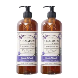 A LA MAISON French Hydrating Liquid Body Wash, Lavender Aloe - Natural Body Wash Made with Essential Oils - Biodegradable, Plant-Based, Vegan, Cruelty-Free, Alcohol & Paraben Free (25.36 oz, 2 Pack)