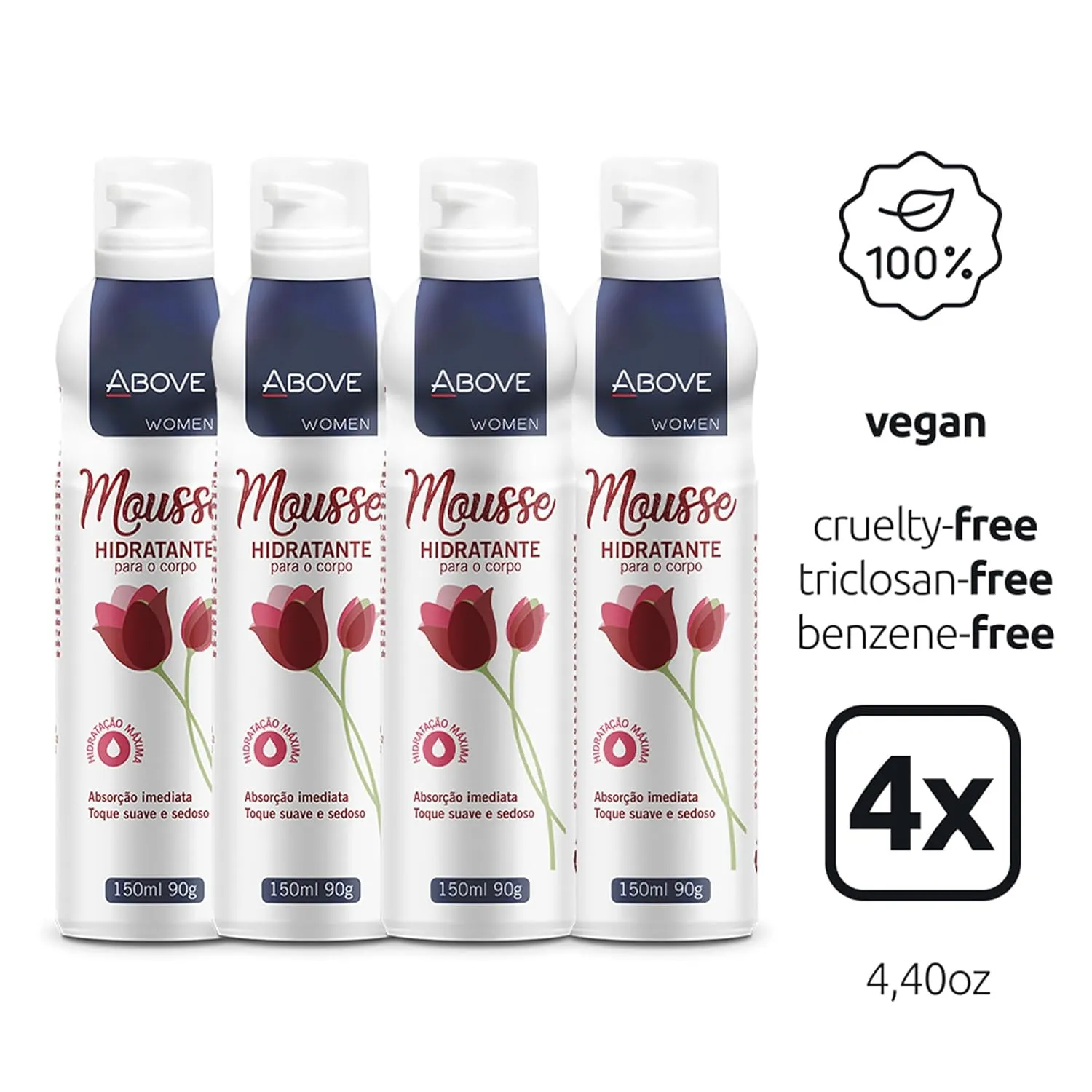ABOVE Mousse Hidratante, 4 pcs - Soothing, Refreshing Lotion for Dry Skin - Silky Touch Body Lotion - Instant Absorption - Floral, Fruity Fragrance