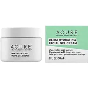 Acure Ultra Hydrating Facial Gel Cream, 100% Vegan, Intensely Moisturizing with Watermelon Seed Extract & Hyaluronic Acid, White
