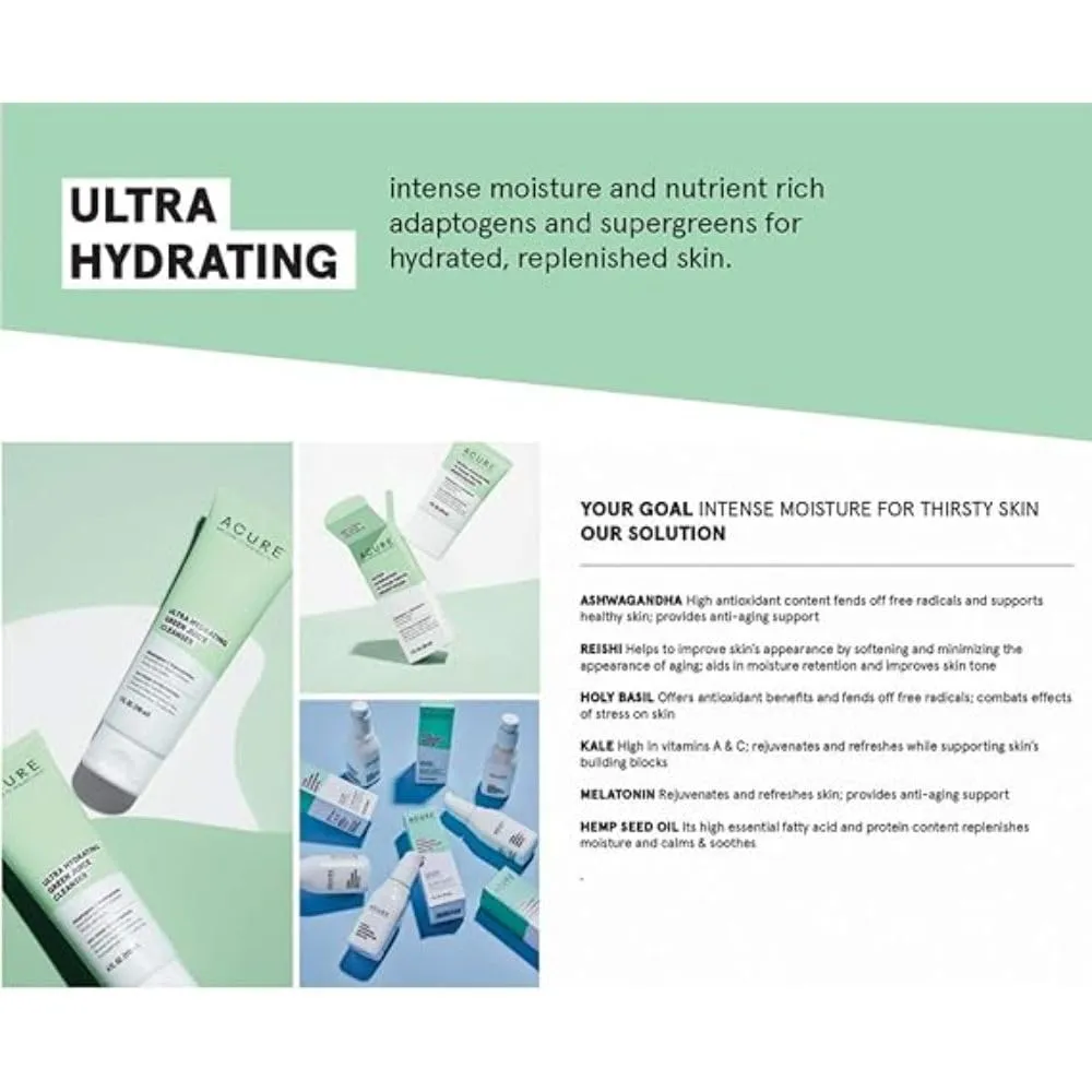 Acure Ultra Hydrating Facial Gel Cream, 100% Vegan, Intensely Moisturizing with Watermelon Seed Extract & Hyaluronic Acid, White