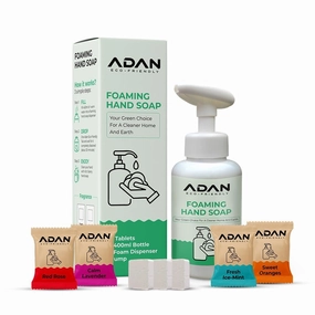 Adan Eco Friendly Foaming Hand Wash - Gentle & Refreshing, Moisturizing Formula for Soft, Clean Hands | Reusable Bottle with 06 Tablets | 400Ml -1Tablet | (06 tablets - 06 time refill = 06 bottle)
