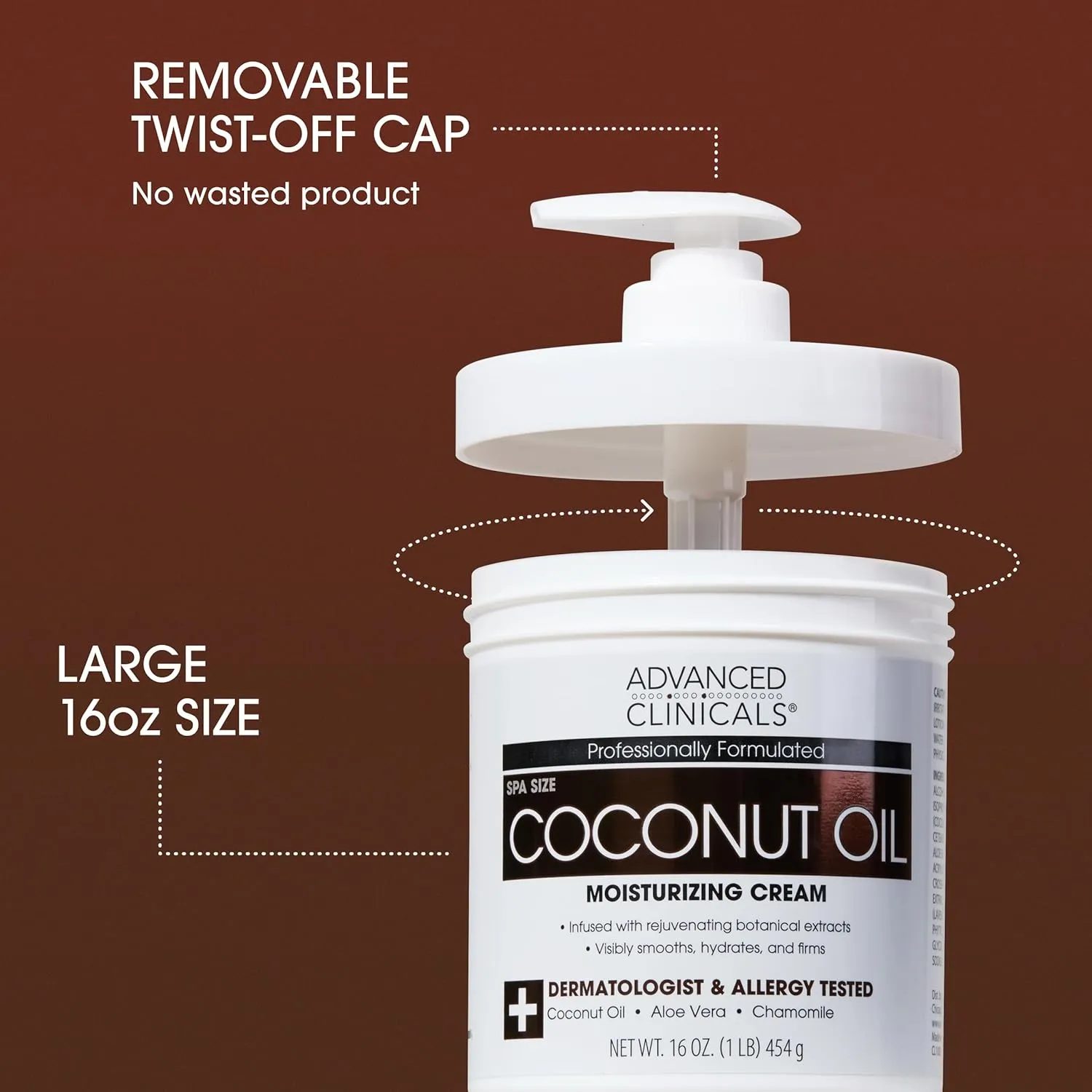 Advanced Clinicals Coconut Oil Body Cream For Women & Men | Hydrating Coconut Lotion For Extremely Dry Skin | Visible Anti Aging Body Butter Skin Care Balm Moisturizer For Hand, Heel, Feet, 16oz, 2PC