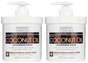 Advanced Clinicals Coconut Oil Body Cream For Women & Men | Hydrating Coconut Lotion For Extremely Dry Skin | Visible Anti Aging Body Butter Skin Care Balm Moisturizer For Hand, Heel, Feet, 16oz, 2PC