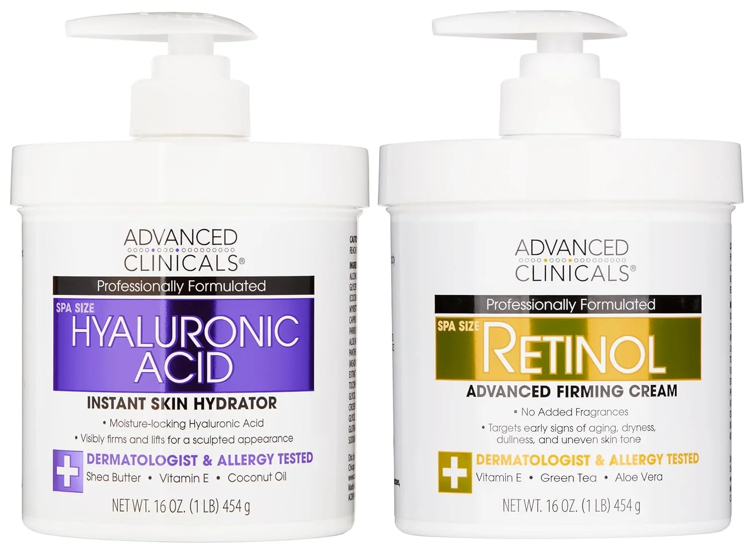 Advanced Clinicals Hyaluronic Acid Hydrating Cream   Retinol Firming Cream Set