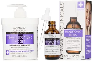 Advanced Clinicals Hyaluronic Acid Moisturizer Body Cream   Hyaluronic Acid Serum 2PC Skin Care Set | Face Serum & Body Lotion Help Diminish Appearance Of Wrinkles, Fine Lines, & Dry Skin, 2PC Bundle