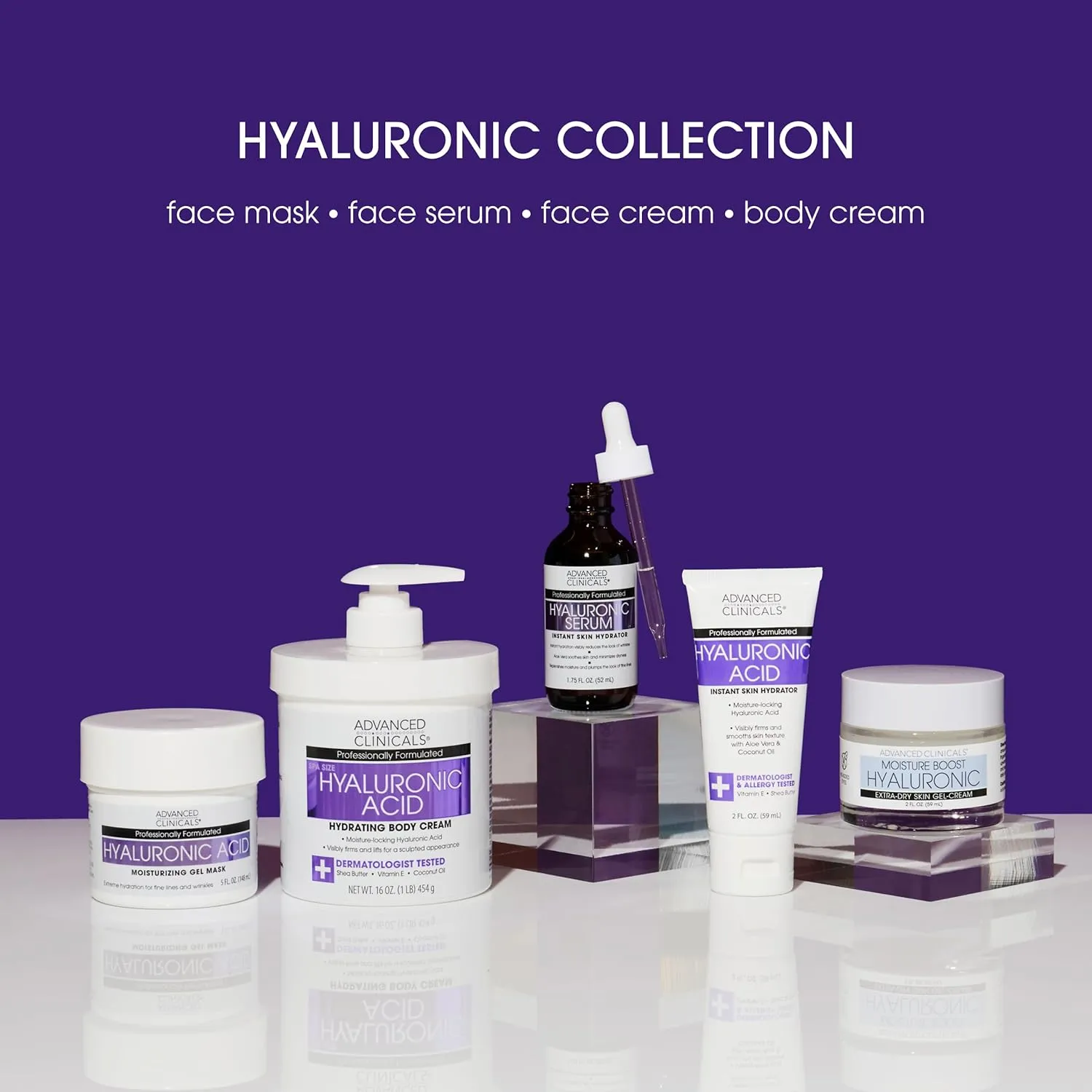 Advanced Clinicals Hyaluronic Acid Moisturizer Body Cream   Hyaluronic Acid Serum 2PC Skin Care Set | Face Serum & Body Lotion Help Diminish Appearance Of Wrinkles, Fine Lines, & Dry Skin, 2PC Bundle