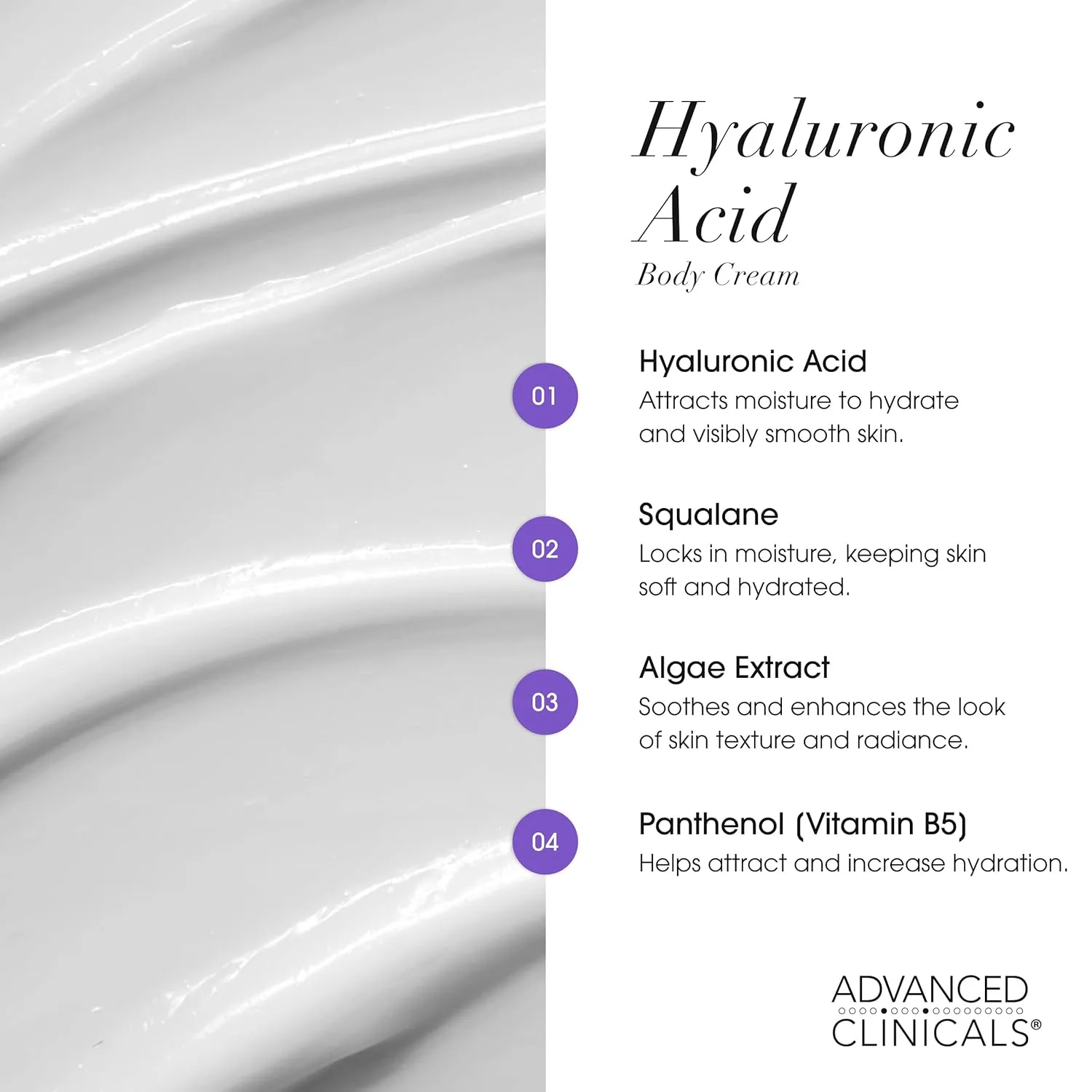 Advanced Clinicals Hyaluronic Acid Moisturizer Body Cream   Hyaluronic Acid Serum 2PC Skin Care Set | Face Serum & Body Lotion Help Diminish Appearance Of Wrinkles, Fine Lines, & Dry Skin, 2PC Bundle