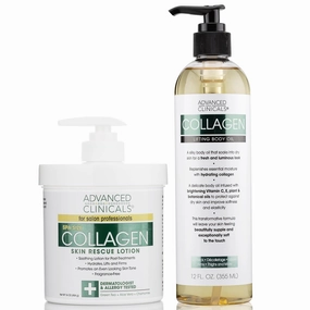 Advanced Clinicals Collagen Cream Body Lotion   Large 12 Fl Oz Collagen Body Oil Firming Moisturizer Skin Care Set