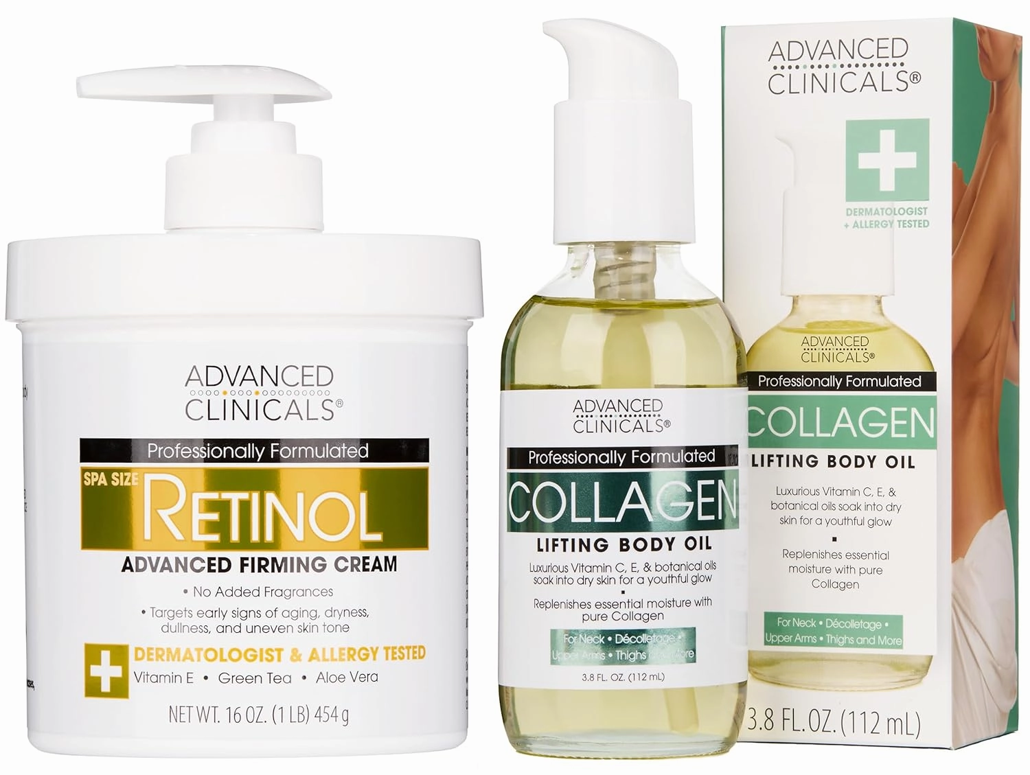 Advanced Clinicals Retinol Body Lotion   Collagen Firming Body Oil 2PC Bundle