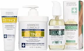 Advanced Clinicals Retinol Firming Cream   Retinol Travel Size Firming Cream   Collagen Lifting Body Oil Set