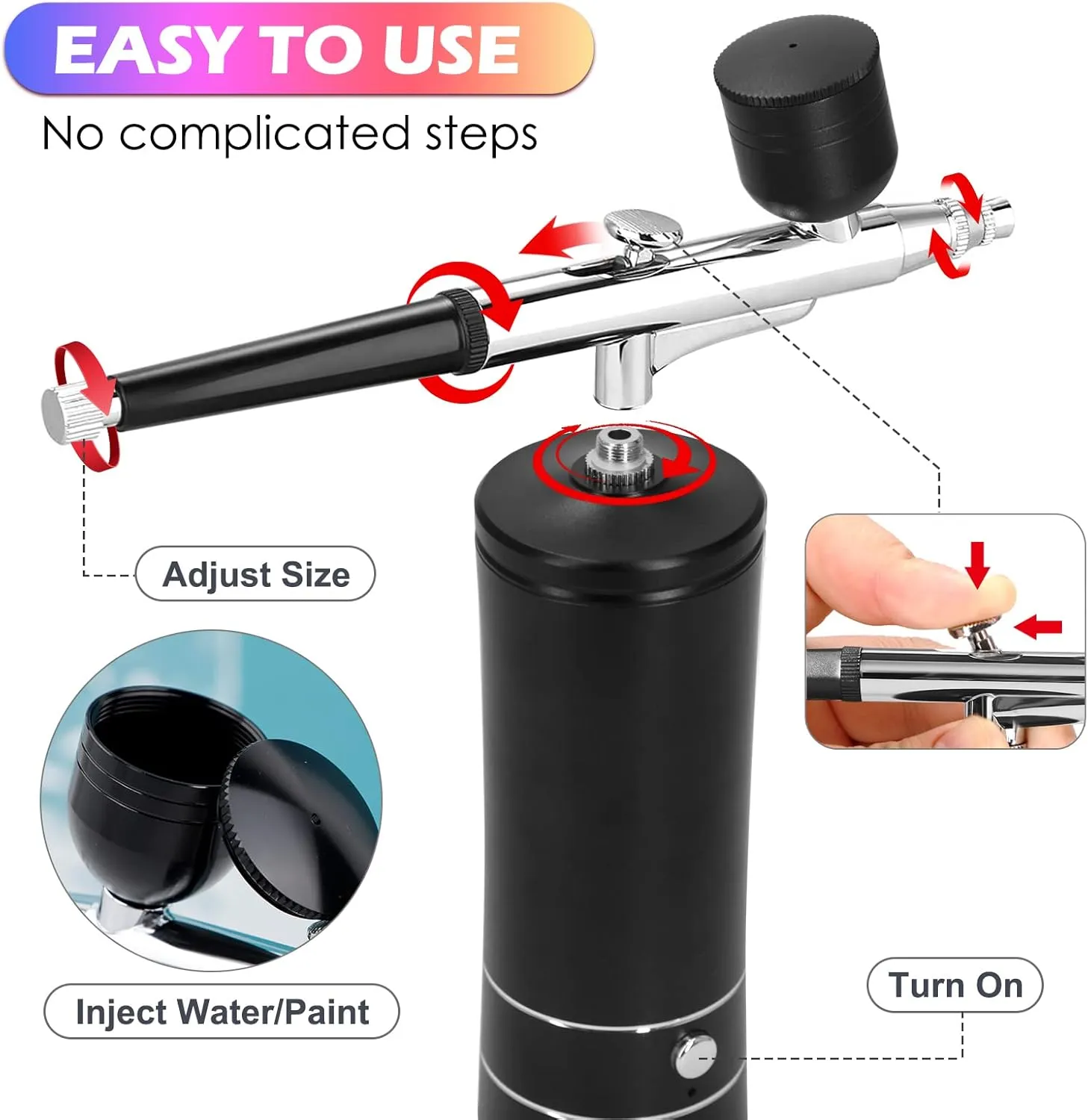 Airbrush Kit with Compressor, Air Brush Gun Rechargeable Portable High Pressure Air Brushes with 0.3mm Nozzle and Cleaning Brush Set for Painting, Tattoos, Nail, Makeup, Art, Cake Decorating (Black)
