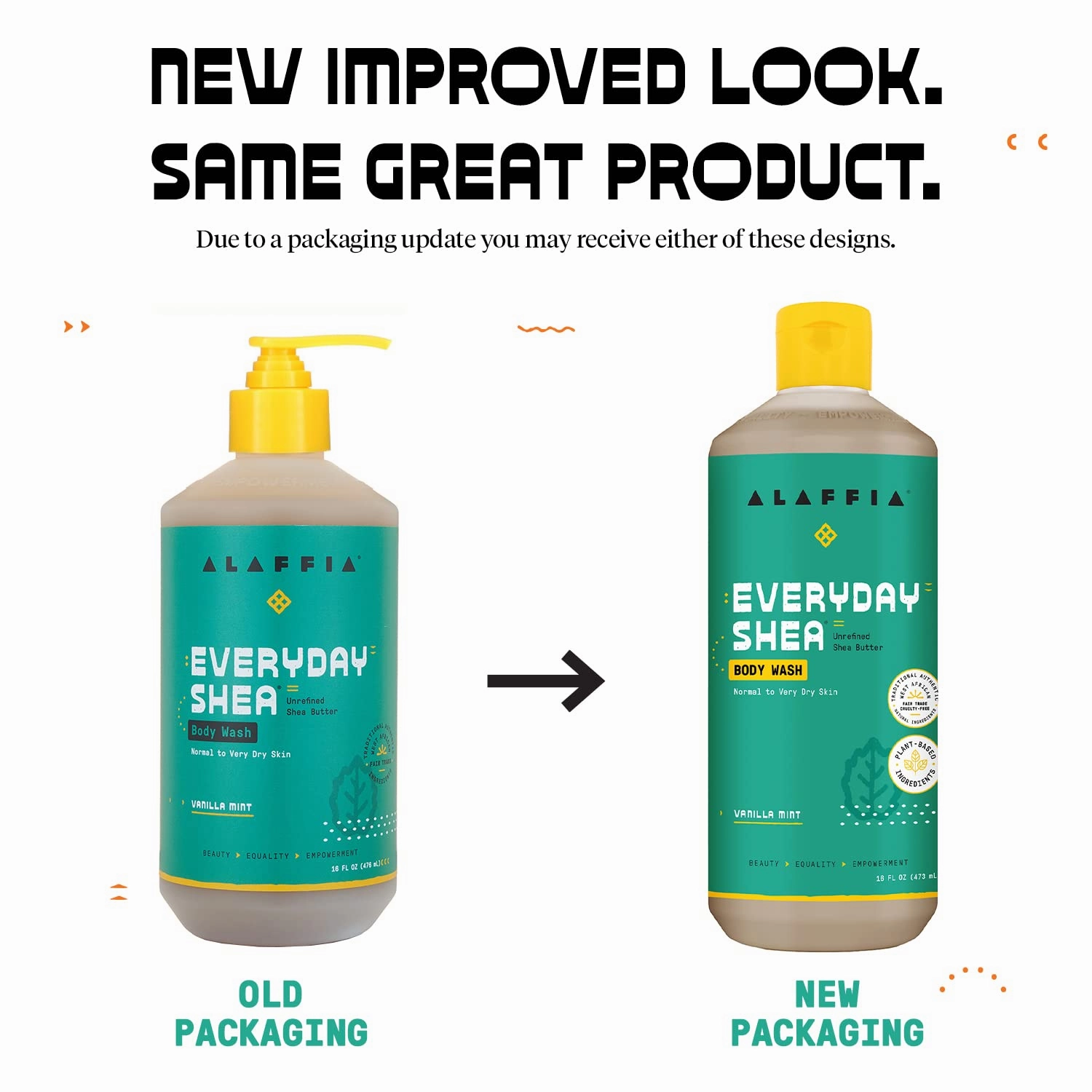Alaffia Everyday Shea Body Wash, Naturally Helps Moisturize and Cleanse Without Stripping Natural Oils with Fair Trade Shea Butter, Neem, and Coconut Oil, Vanilla Mint, 2 Pack - 16 Fl Oz Ea