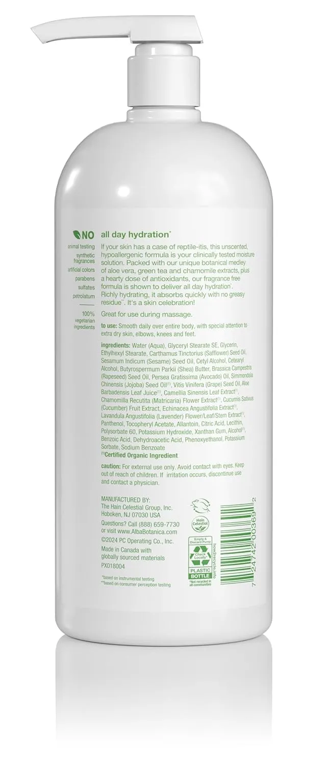 Alba Botanica Lotion Emollient Unscented, 32 Fl Oz