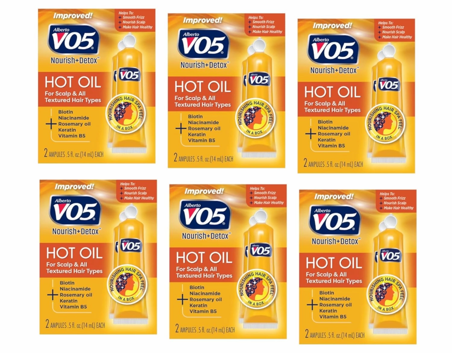 Alberto VO5 Moisturizing Hot Oil Treatment, 0.5 Ounce, 2-Count Tubes (Pack of 6)