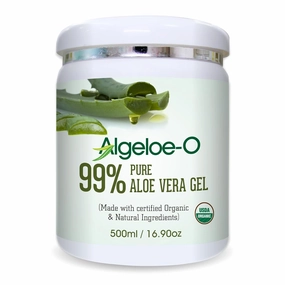 ALGELOE-O Organic Aloe Vera Gel 99% Pure Natural made with USDA Certified Aloe Vera Powder Paraben, sulfate free with no added color 500ml/16.9oz.