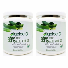 ALGELOE-O Organic Aloe Vera Gel 99% Pure Natural made with USDA Certified Aloe Vera Powder Paraben, sulfate free with no added color 500ml/16.9oz. Pack Of 2