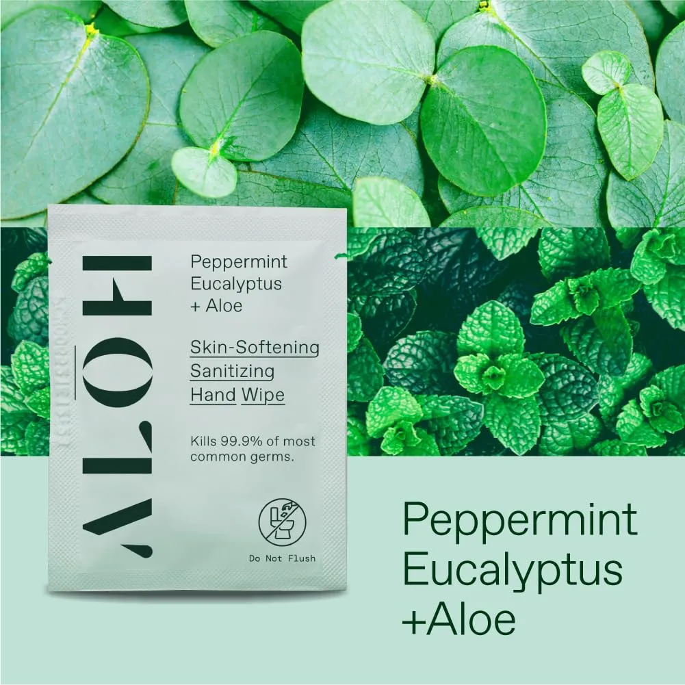 ALŌH Skin - Softening Sanitizing Hand Wipes - Peppermint Eucalyptus   Aloe (4 Boxes of 20 Individually Wrapped Wipes (80 wipes))
