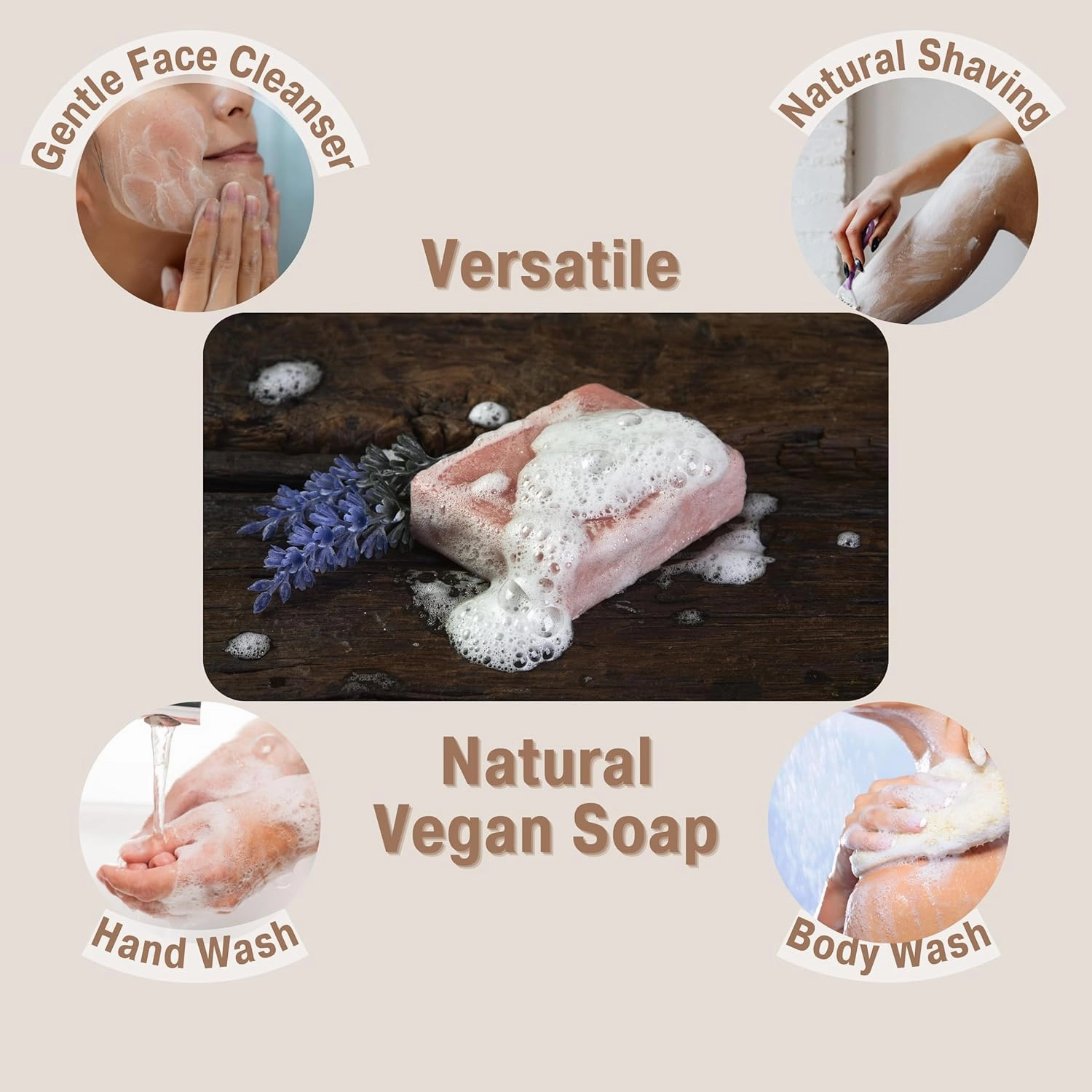 All Natural Soap For Women & Men | Lavender Soap | Handmade Soap | Natural Body Soap | Vegan Soap | Coconut Soap Bar | Chemical Free Natural Soap | Essential Oil Soap |Lavender Hand Soap (4-Pack)