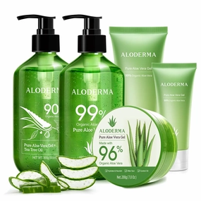 All Purpose Aloe Vera Gel Set - 6 Pieces - 300g Aloe Vera Gel, 300g Aloe Vera Gel   Tea Tree Oil, 200g Aloe Vera Gel, 114g Aloe Vera Gel & 2pcs x 45g Aloe Vera Gel