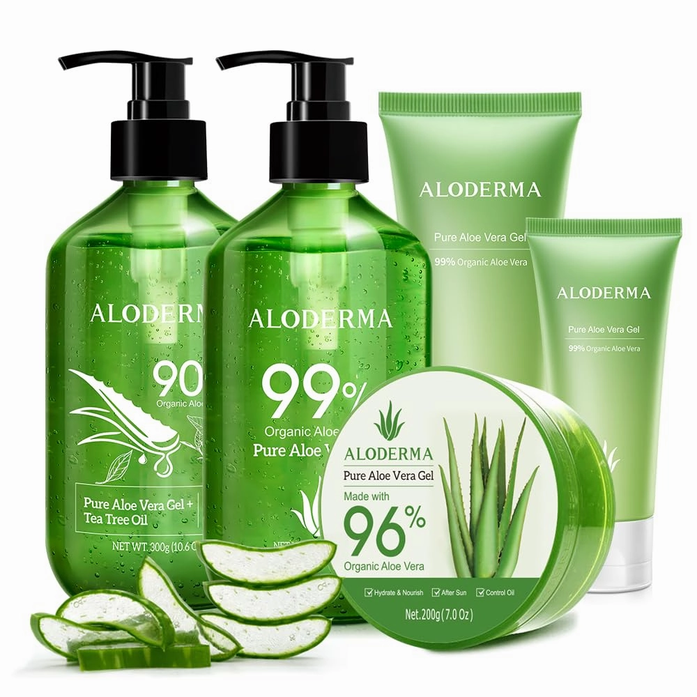 All Purpose Aloe Vera Gel Set - 6 Pieces - 300g Aloe Vera Gel, 300g Aloe Vera Gel   Tea Tree Oil, 200g Aloe Vera Gel, 114g Aloe Vera Gel & 2pcs x 45g Aloe Vera Gel