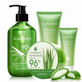 All Purpose Aloe Vera Gels Set - 4 Pieces - 300g Aloe Vera Gel   Tea Tree Oil, 200g Aloe Vera Gel, 114g Aloe Vera Gel & 45g Aloe Vera Gel