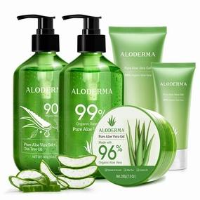 All Purpose Aloe Vera Gels Set - 6 Pieces - 2pcs x 300g Aloe Vera Gel, 300g Aloe Vera Gel   Tea Tree Oil, 200g Aloe Vera Gel, 114g Aloe Vera Gel & 45g Aloe Vera Gel