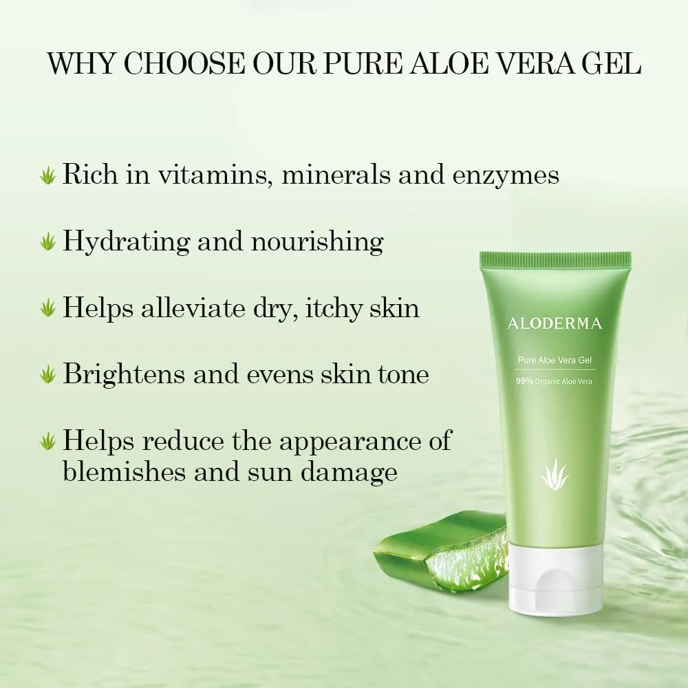Aloderma 99% Organic Aloe Vera Gel for Face Made within 12 Hours of Harvest, Natural Hydrating Pure Aloe Vera for Soothing Skincare, Moisturizing Aloe Gel for Skin, Face, Sensitive Skin, 4oz - 2ct
