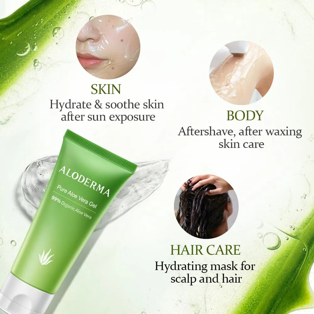 Aloderma 99% Organic Aloe Vera Gel for Face Made within 12 Hours of Harvest, Natural Hydrating Pure Aloe Vera for Soothing Skincare, Moisturizing Aloe Gel for Skin, Face, Sensitive Skin, 4oz - 2ct