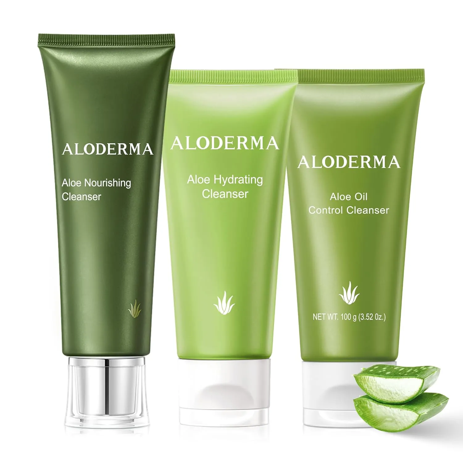 Aloderma Aloe Cleanser Set, 3 Pieces - Hydrating Cleanser, Nourishing Cleanser, Oil Control Cleanser