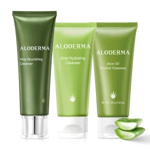 Aloderma Aloe Cleanser Set, 3 Pieces - Hydrating Cleanser, Nourishing Cleanser, Oil Control Cleanser