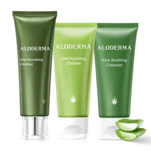 Aloderma Aloe Cleanser Set, 3 Pieces - Hydrating Cleanser, Nourishing Cleanser, Soothing Cleanser