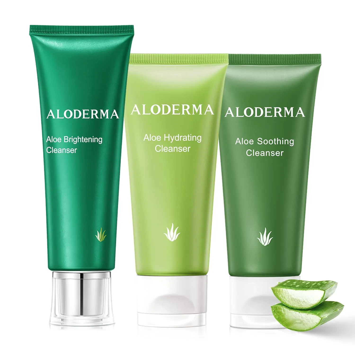 Aloderma Aloe Cleanser Set, 3 Pieces - Hydrating Cleanser, Soothing Cleanser, Brightening Cleanser