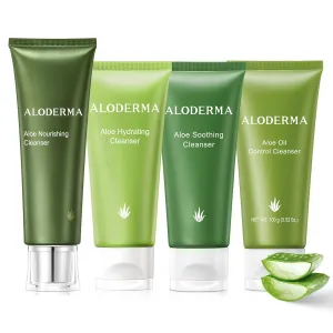 Aloderma Aloe Cleanser Set, 4 Pieces - Hydrating Cleanser, Nourishing Cleanser, Soothing Cleanser, Oil Control Cleanser